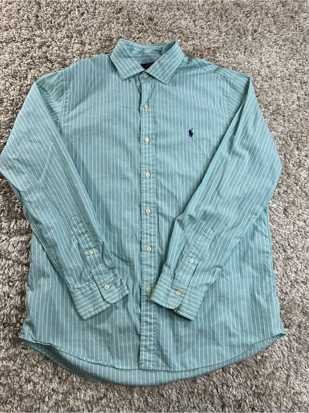 Ralph Lauren Teal Green and White Stripe Button-Down Shirt